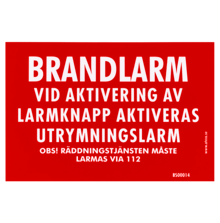 V-skylt Brandlarm ring 112 90x60mm